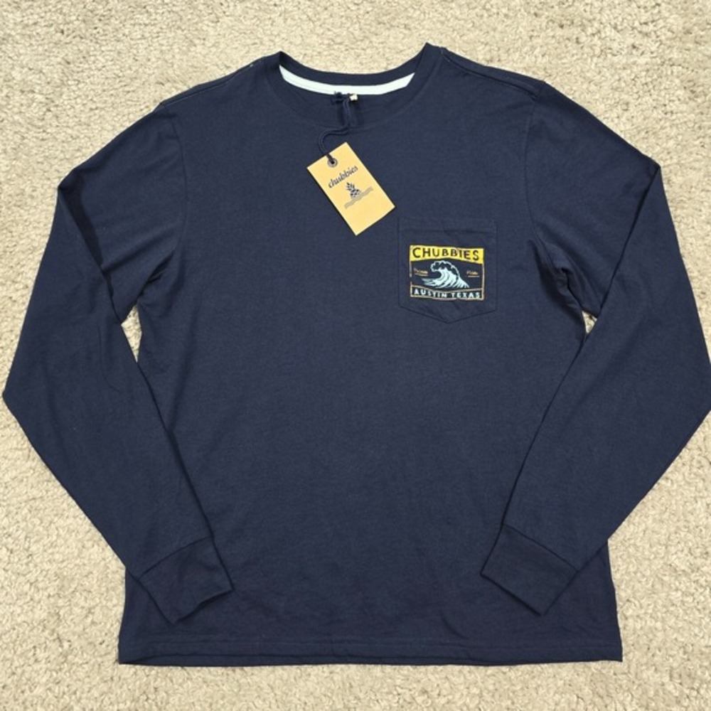 Chubbies The Surf Austin Shirt Men Medium Navy Blue Long Sleeve Pocket Tee